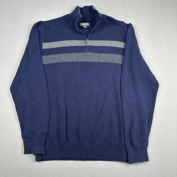 Kenneth Cole Reaction Other - Kenneth Cole Reaction Mens XL Navy Blue Grey Stripe 1/4 Zip Cotton Sweater